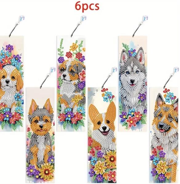 6pcs Diamond Art Bookmark Set ~ Puppies