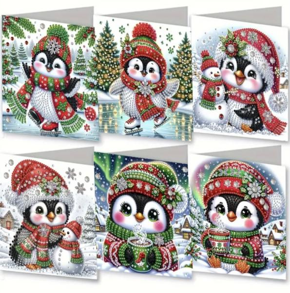 6pcs Diamond Painting Xmas Greeting Card Set ~ Penguin 🐧 