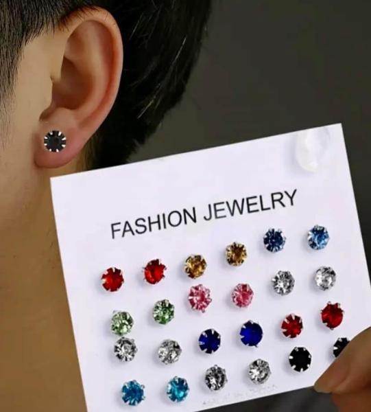 12 Pairs Color Cubic Zirconia Stud Earrings