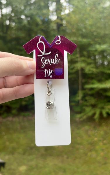 1pc Scrub Life Badge Reel ~ Purple