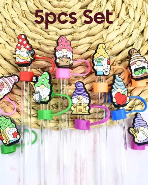 5pcs Gnome Straw Toppers Set