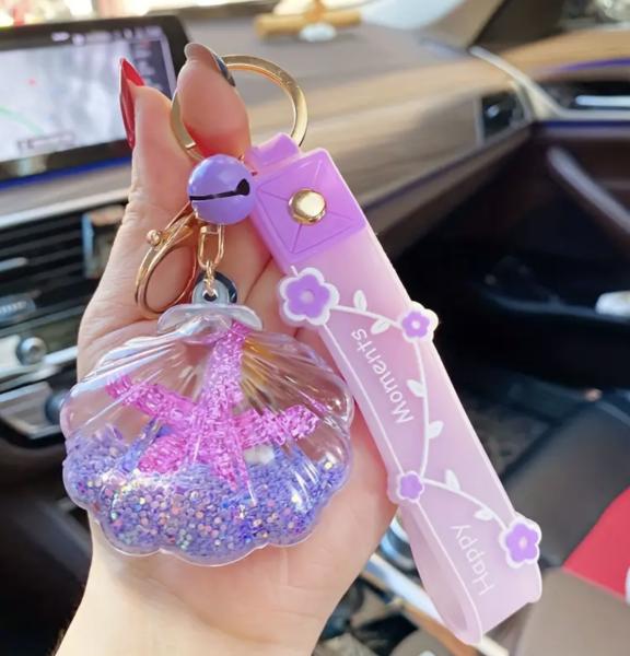 1pc Purple Glittery Starfish Keychain 