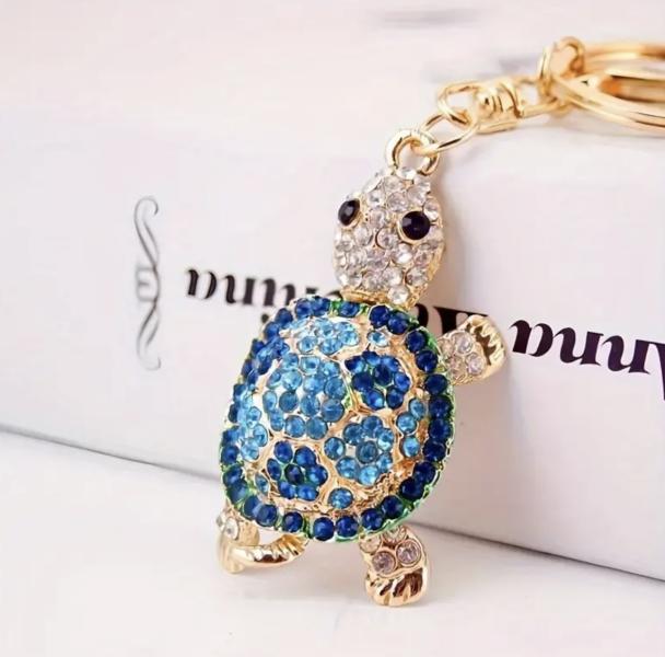 1pc Blue Rhinestone Turtle 🐢 Keychain 