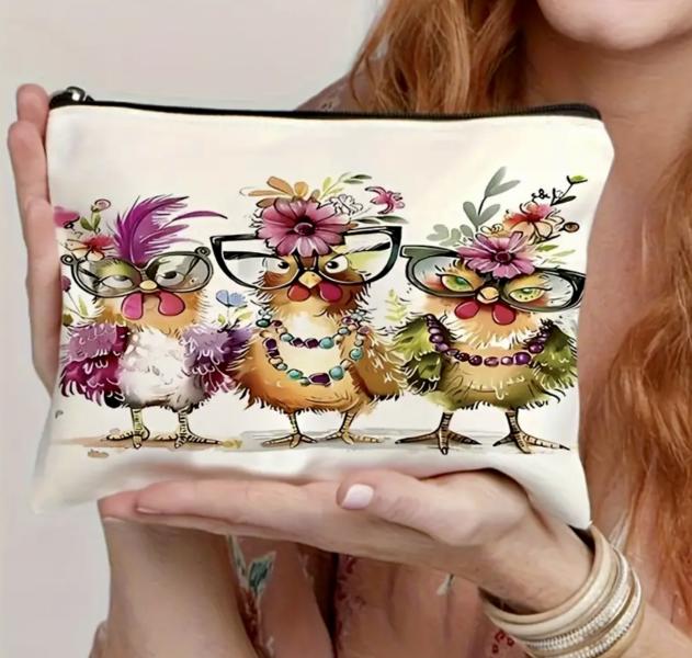 1pc Canvas Colorful Chick 🐥 Cosmetic Bag