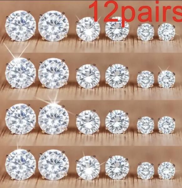 12 Pairs Assorted Sizes Zirconia Earrings 
