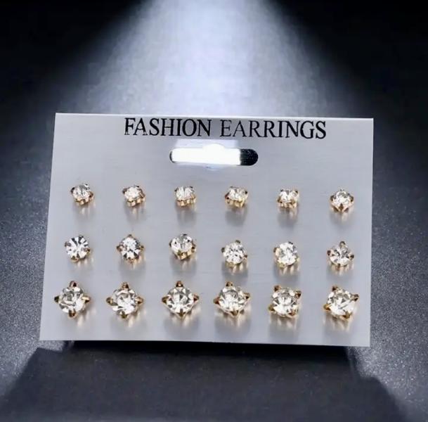 9 Pairs Elegant Stud Earrings ~ Gold