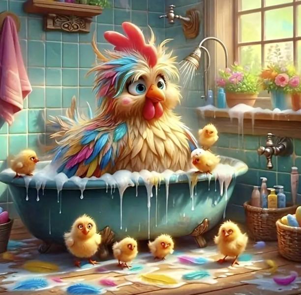 5D Diamond Art Painting Kit ~ Chick Bath 🐥 