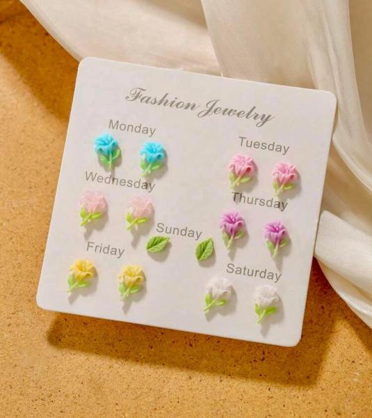 7 Pairs Resin Flower 🌷 Earrings 