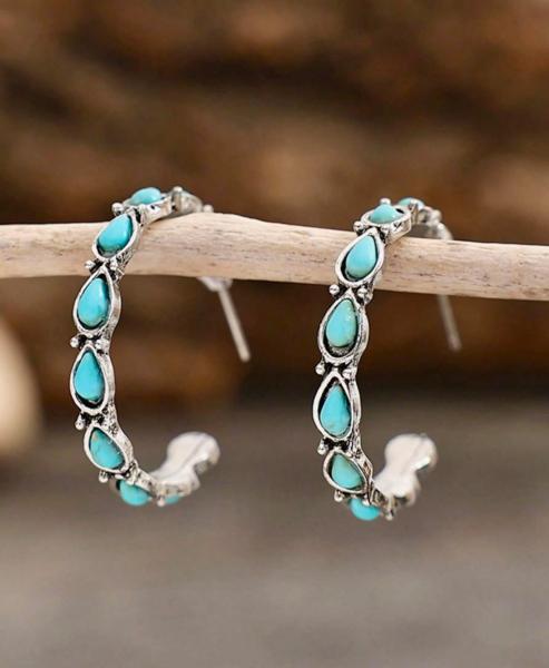 1 Pair Turquoise Hoop Earrings 