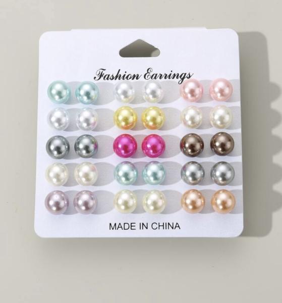 15 Pairs Colorful Faux Pearl Earrings 