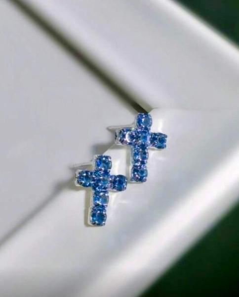 1 Pair Cross Earrings ~ Blue