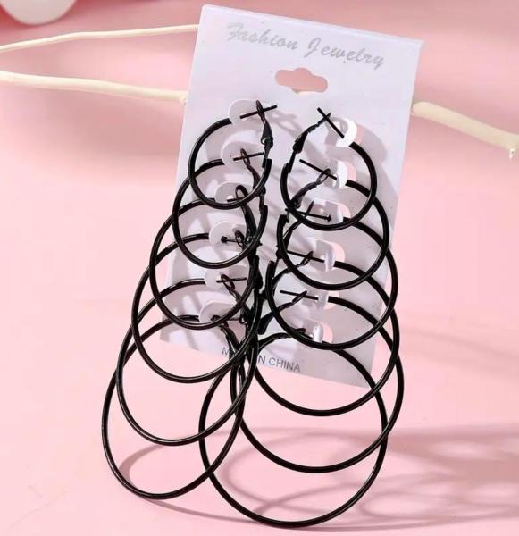6 Pairs Various Hoops ~ Black