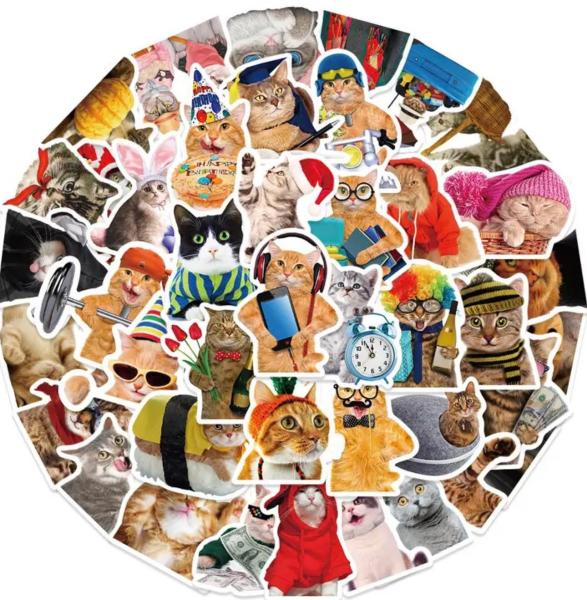 50pcs Cute Cat & Pet Cartoon Vinyl Stickers