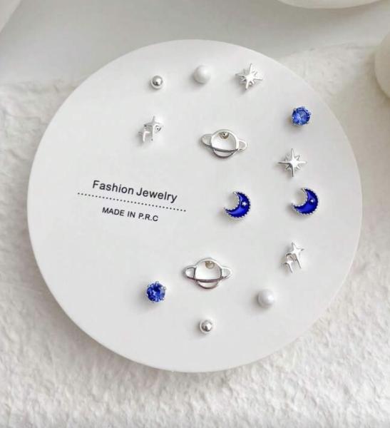 7 Pairs Geometric Moon Earrings Set