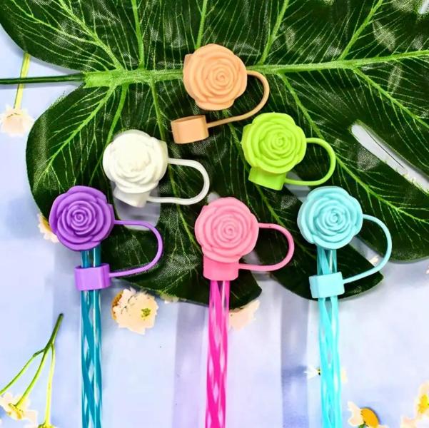 6-Pack Rose Flower Straw Covers 🌹 