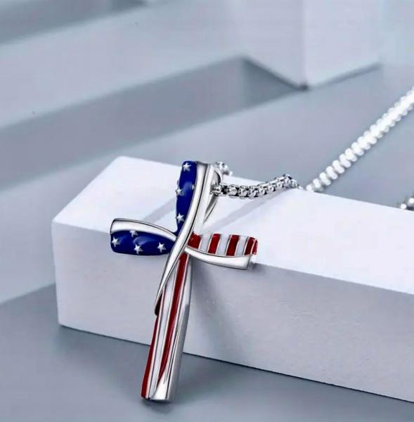 1pc American 🇺🇸 Flag Cross Necklace 