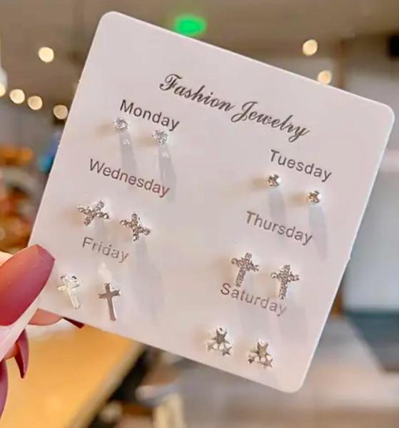 6 Pairs Elegant Cross Earrings 