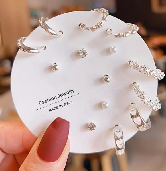 7 Pairs Elegant Silver Hoop Earrings 