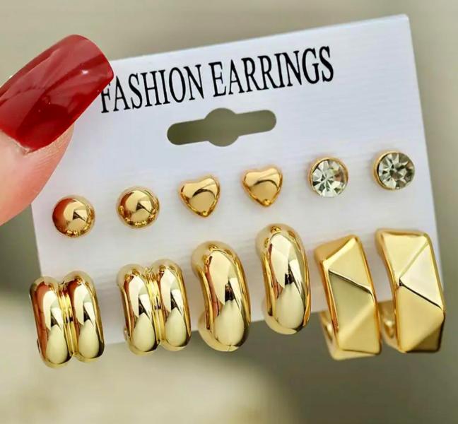 6 Pairs Elegant Geometric Earrings Set ~Gold