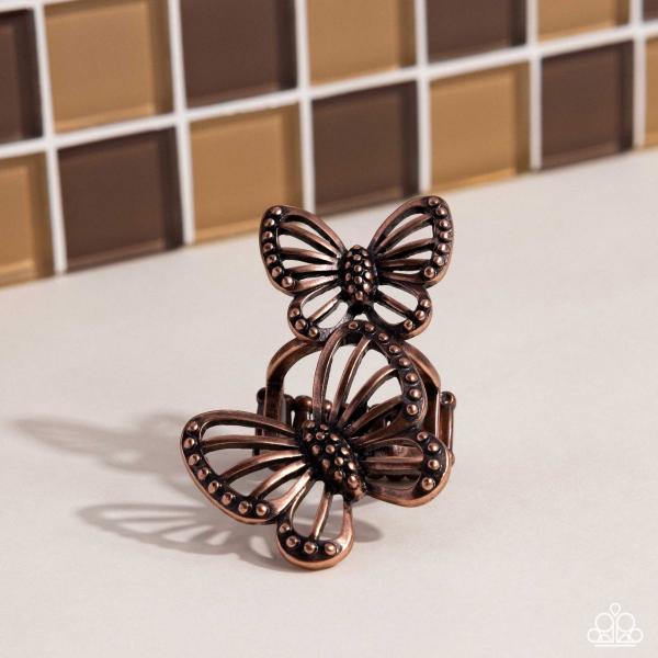 WINDBORNE WHIMSY - COPPER BUTTERFLY RING - PAPARAZZI