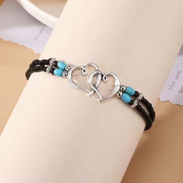 1pc Heart Beaded Bracelet ~ Black