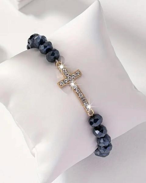 1pc Blue Rhinestone Cross Bracelet 