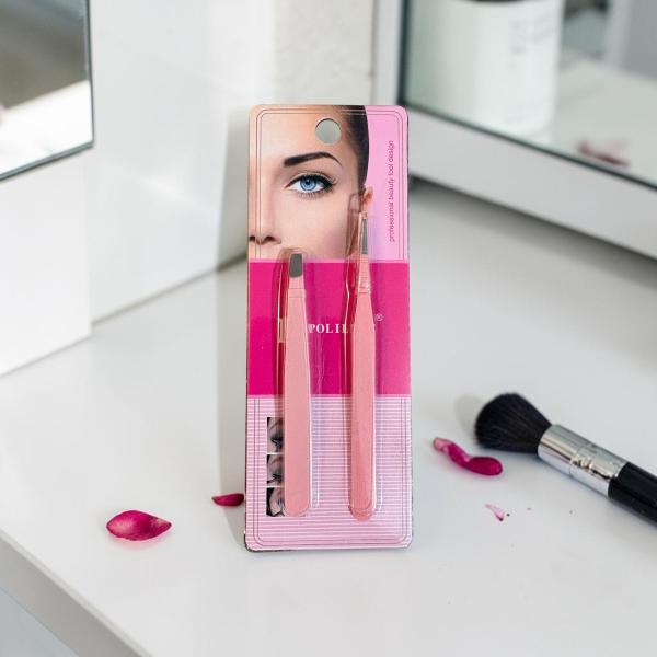 2pc Eyebrow Tweezer Set ~ Pink