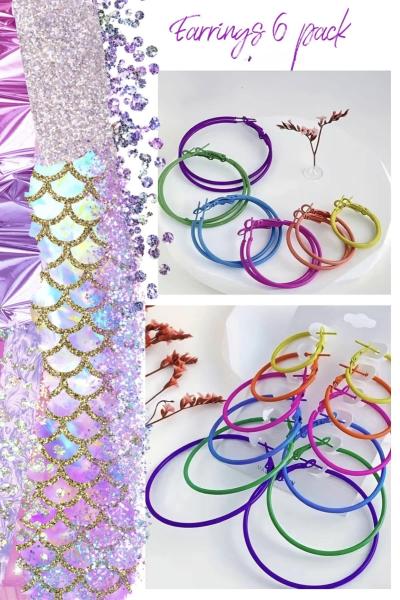 6 Pairs Colorful Hoop Earrings Set