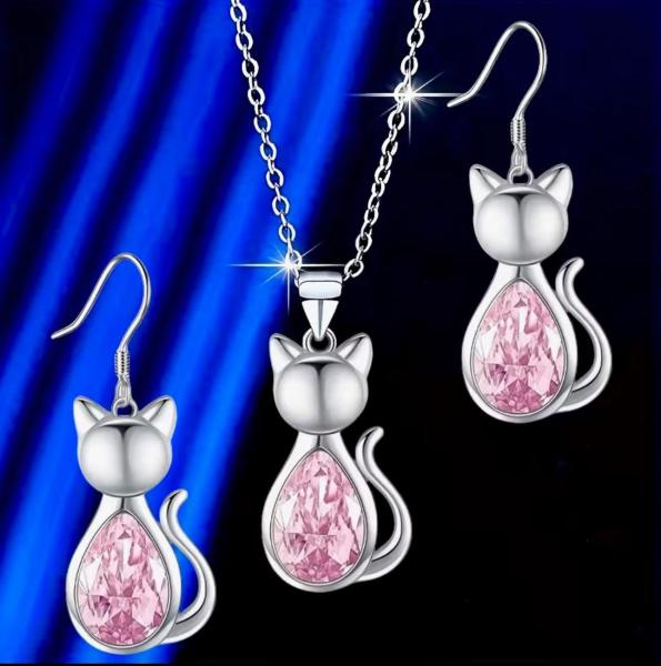 3pcs Exquisite Cat Necklace Set ~ Pink