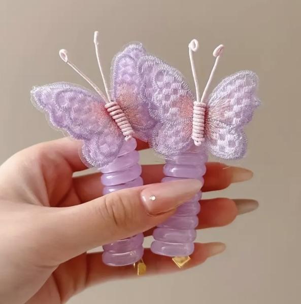 2pcs Butterfly Spiral Hair Ties ~ Purple