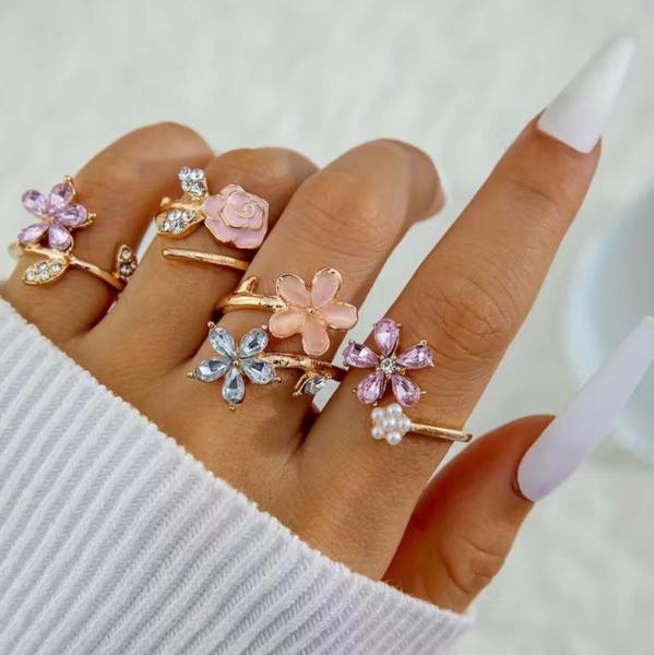 4pcs Multicolored Rose Adjustable Ring