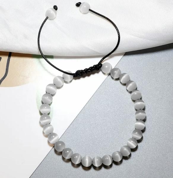 1pc Smooth Cat Eye Stone Bracelet ~ White 