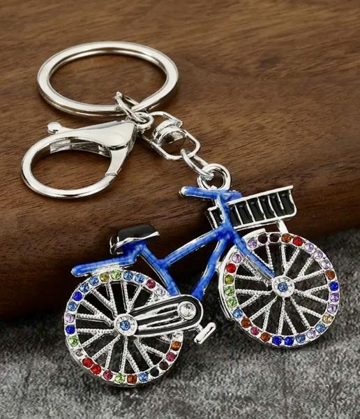 1pc Elegant Rhinestone Bicycle Keychain ~ Blue