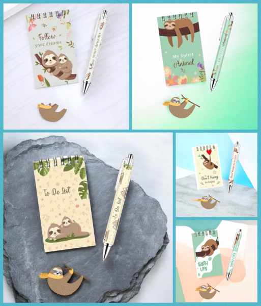 2pcs Support Sloth Notepad Pen Set 🦥 