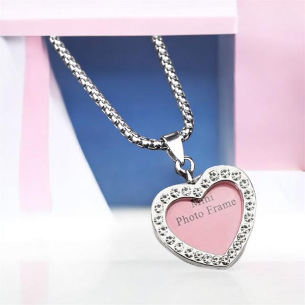 1pc Heart 🩵 Shaped Photo Pendant Necklace 