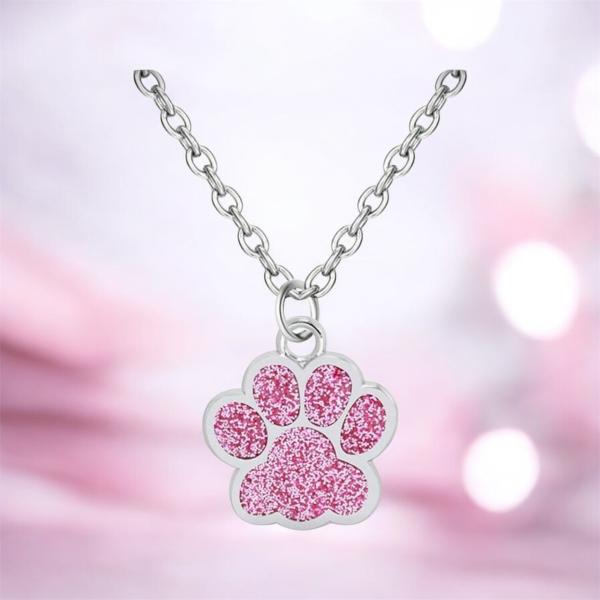 1pc Women'S Cute Paw Print Necklace ~ Pink