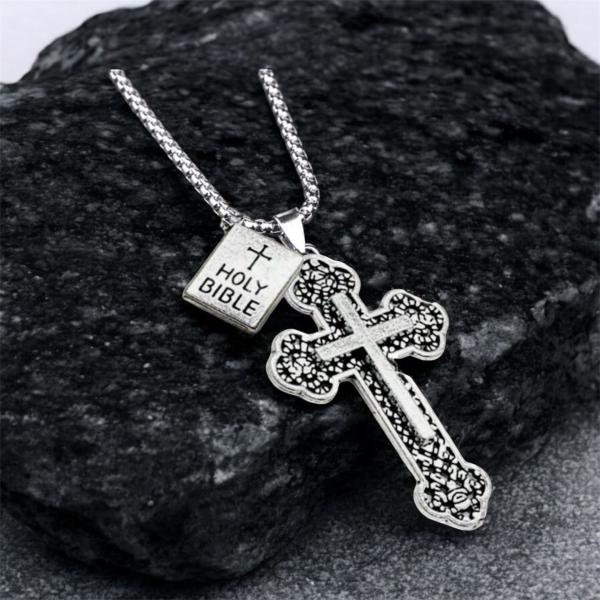 1pc Cross & Holy Book Pendant Necklace 