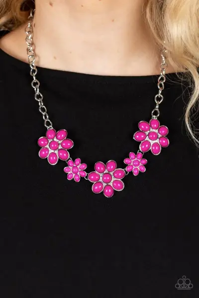 Paparazzi Necklace ~ Flamboyantly Flowering - Pink