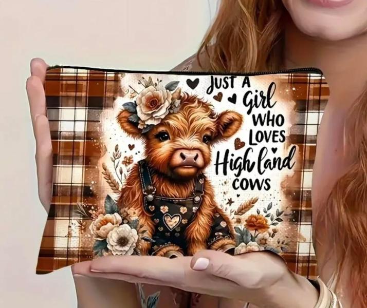 1pc Highland Cow Cosmetic Bag