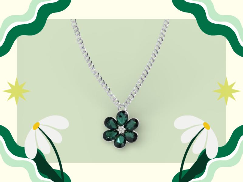 1pc Emerald Crystal Flower Necklace 