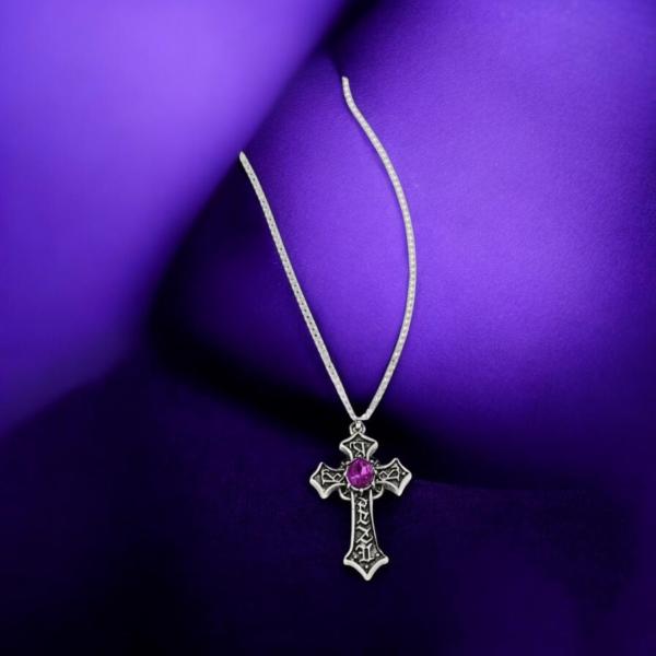 1pc Stunning Cross Pendant Necklace ~ Purple