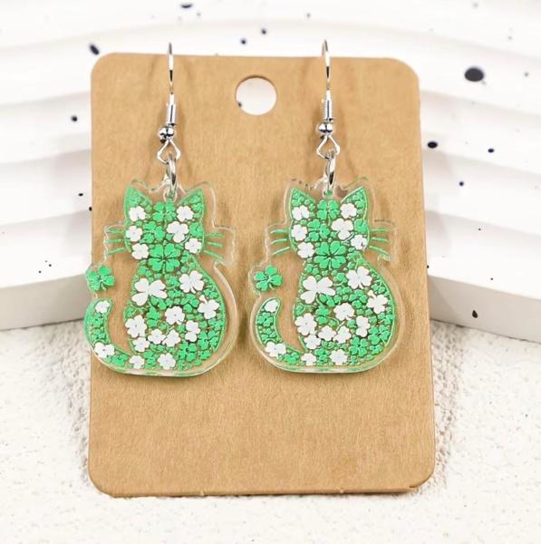 1 Pair St Patrick’s Day Cat Earrings 