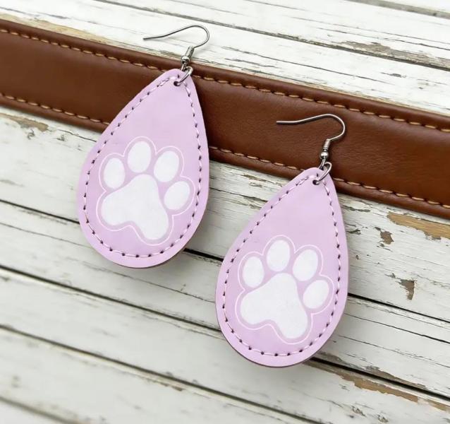 1 Pair Faux Leather Paw 🐾 Earrings ~ Pink