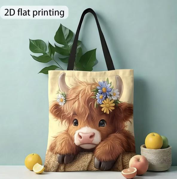 1pc Highland Cow Tote Bag