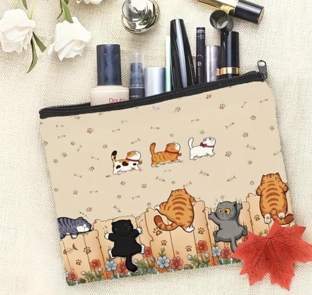 1pc Cat Themed Cosmetic Bag