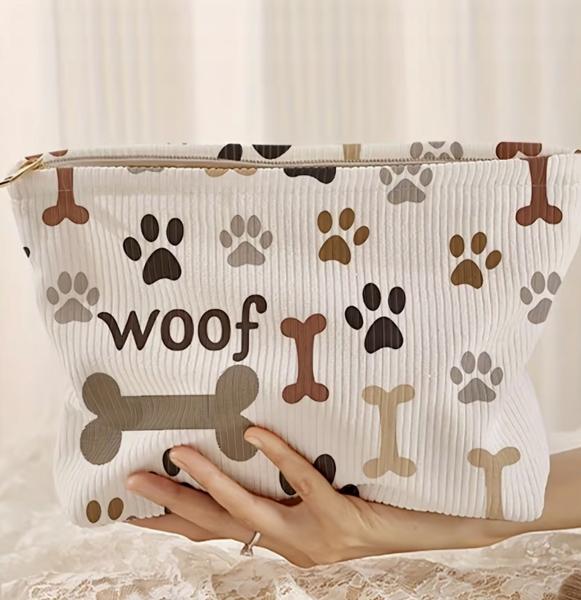 1pc Corduroys Paw Woof Cosmetic Bag