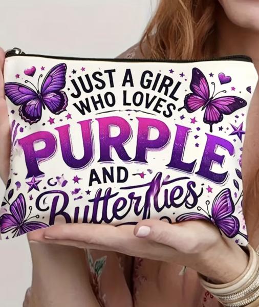 1pc Purple Button Cosmetic Bag