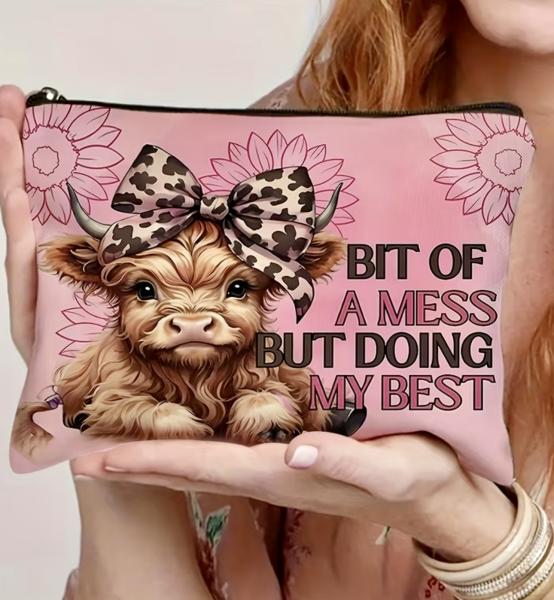 1pc Highland Cow Cosmetic Bag 
