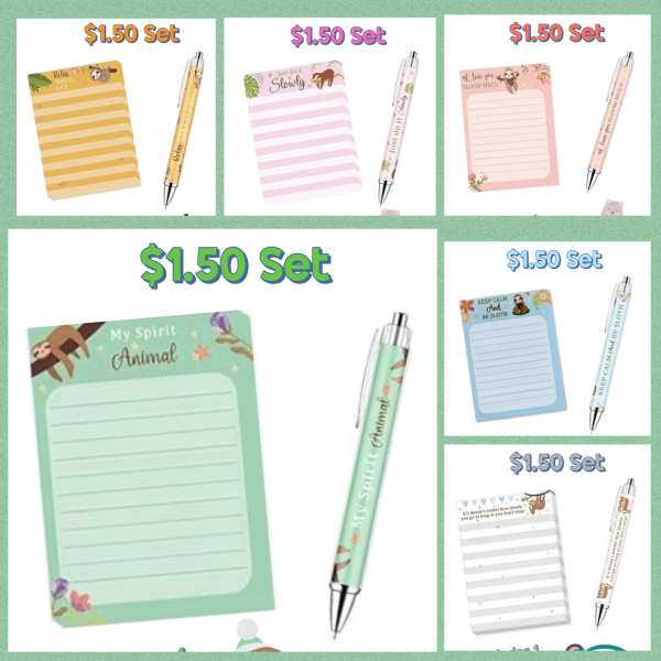 2pcs Sloth Pen & Sticky Note Set